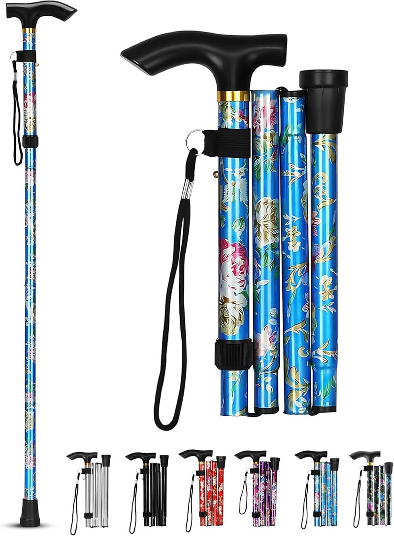 Floral Designer Foldaway Walking Stick/Cane/Mobility Aid Ergo Height Adjustable (Sky Blue Floral)
